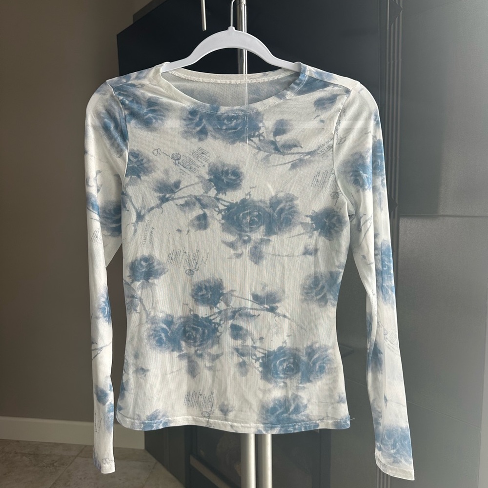 Blue Floral Long Sleeve Women's Top